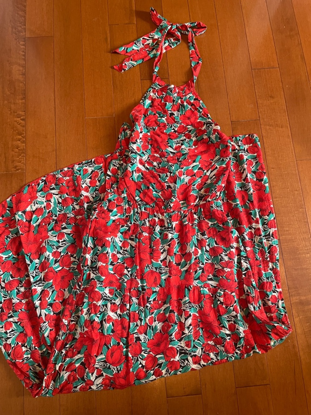 Women’s Red Floral Halter Maxi Dress